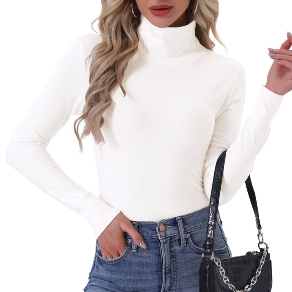 Women's Turtleneck Long Sleeve Tops Fall Winter Shirts Cream